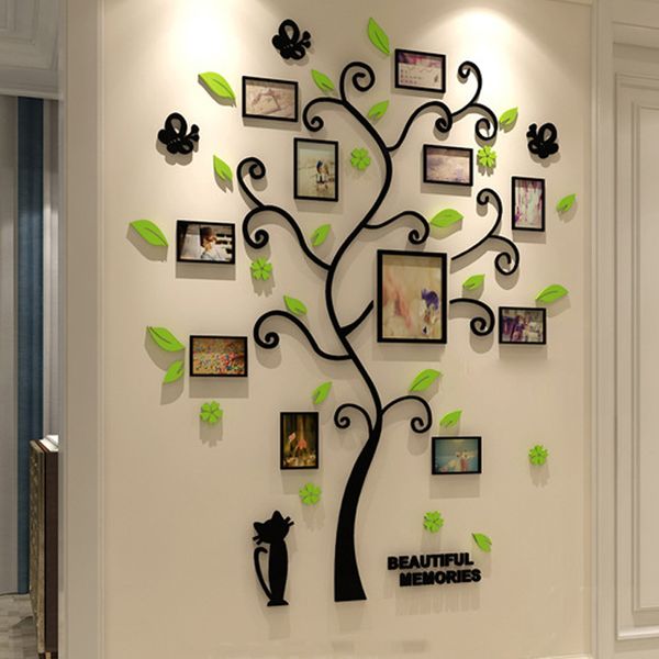 Acrílico 3D família foto moldura árvore adesivos de parede removível diy arte arte decalques para sala de estar quarto decoração de casa y200102