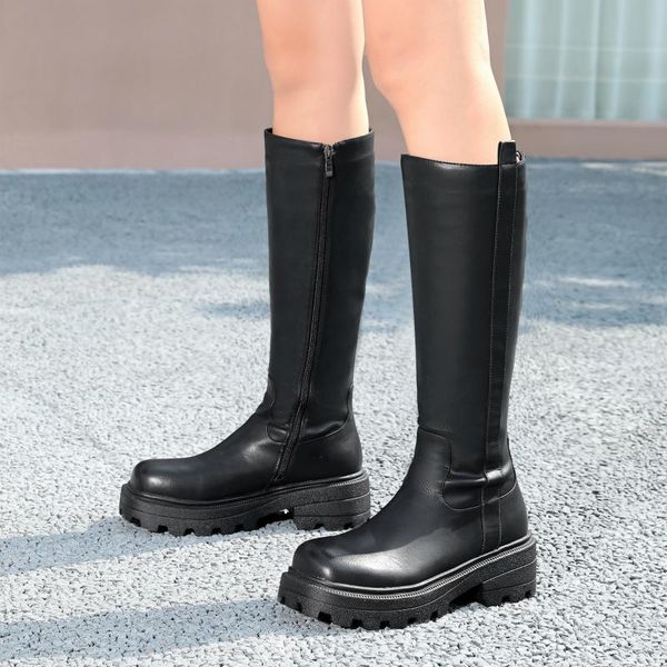 

women's knee high boots platform new fashion winter long boots shoes woman combat warm party footwear shoes zogeer, Black