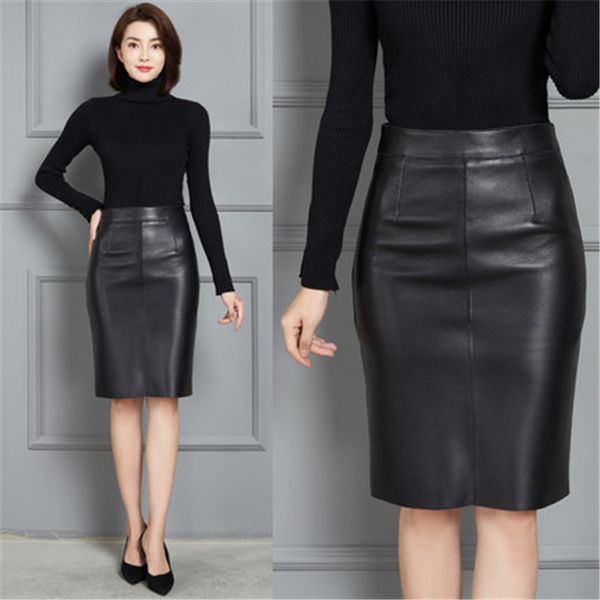 

2021 new fashion genuine real sheep leather skirt k3, Black