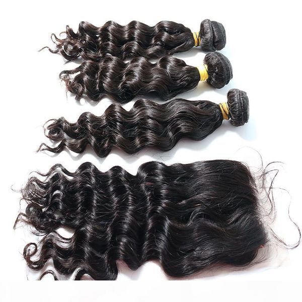 

3 pieces deep body wave human hair bundles with closure unprocessed fast delivery virgin hair products, Black;brown