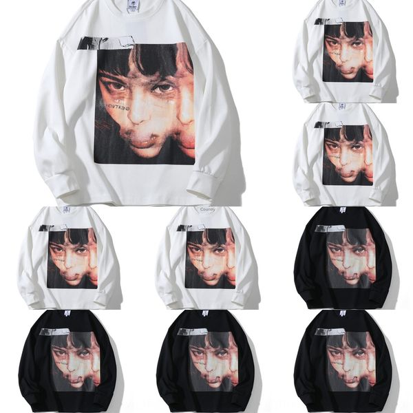 

ins high street hip hop portrait print long sleeve sweater men's dark fashion shirt brand loose bottoming shirt 0r1mq, Black