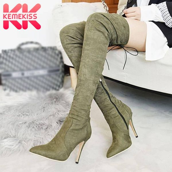 

boots kemekiss size 34-43 women high heel thin over knee woman fashion winter shoes footwear, Black