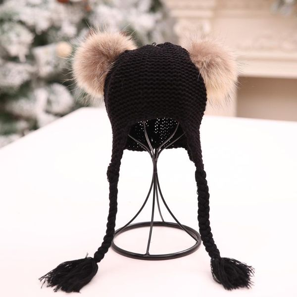 

fashion children baggy warm crochet winter wool knit ski beanie skull slouchy hat knitted hat twist braid ear cap beanie, Blue;gray