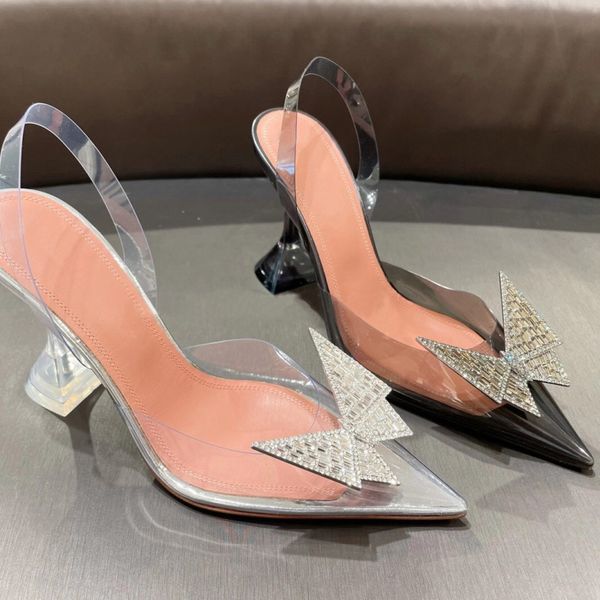 

2021 summer clear pvc crystal sandals women rhinestone butterfly cup high heel ladies party shoes pumps runway high heel sandals, Black