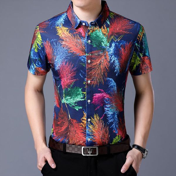 

2021 new arrival male fashion colorful stripes dress shirts short sleeve floral clothes shirts drop shipping, White;black