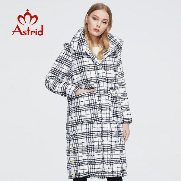 

astrid new winter women's coat women warm long parka fashion thick plaid jacket hooded large sizes female clothing zr-7241 201014, Black