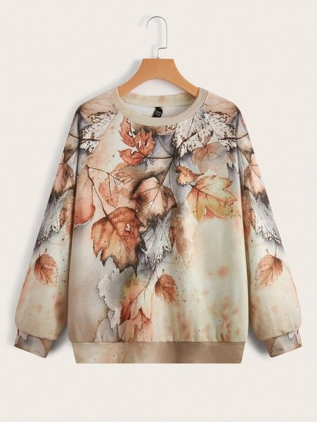 

emery rose fallen leaves pattern raglan sleeve pullover d70q#, White;black