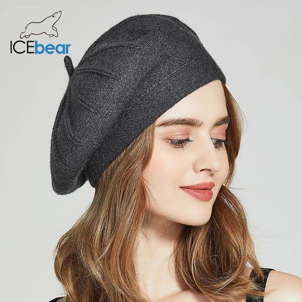 

beanie/skull caps icebear winter hats for women autumn knitted wool painter fashion solid color lady e-mx18133, Blue;gray