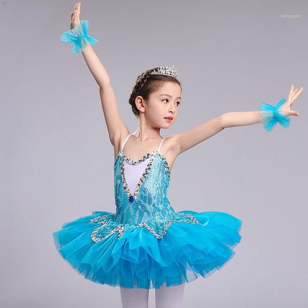 

sky blue professional ballet tutu for girls kids sequin ballet tutu child dance costume for girls1, Black;red