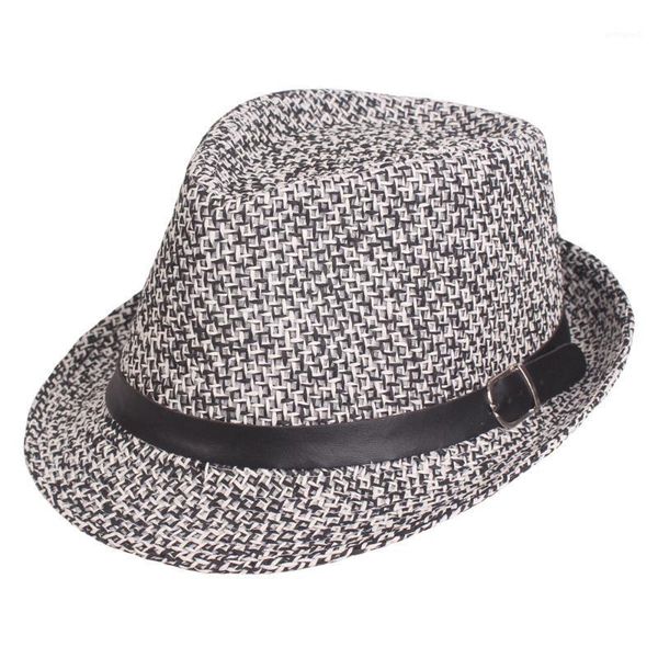 

wide brim hats plaid summer sun hat casual vacation women panama beach jazz fedoras for men women1, Blue;gray