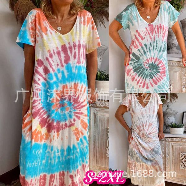 

new women's spring / summer 2020 skirt print suspender loose casual tie dye dress, Black;gray