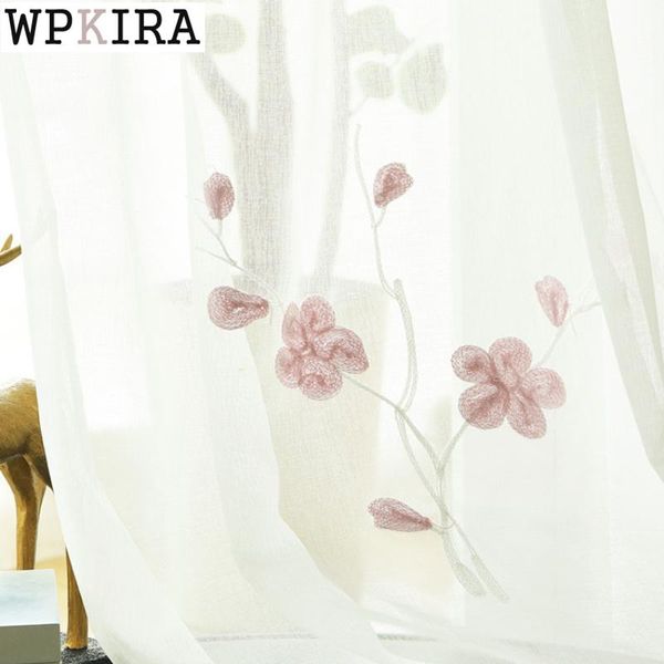 

pink floral curtain for living room pastoral sheer curtain for bedroom window balcony white tulle voile drape s426#40