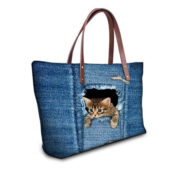 

denim cat handbags women bags blue jean handbag women messenger bags cute animal cat bolsas large travel