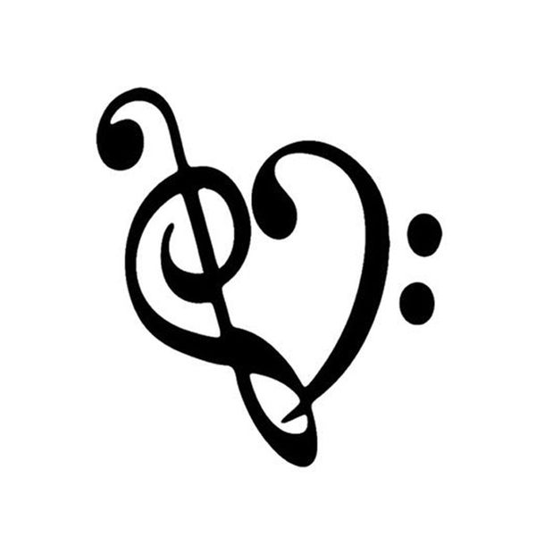 

13*14cm music heart coeur treble key motorcycle decorative car stickers and decals black/silver c2-0115