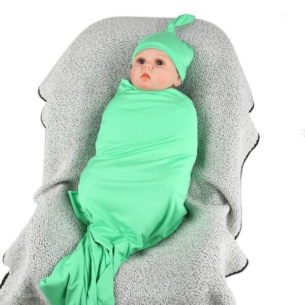 

newborn baby wraparound cloth baby blanket cover swaddle set baby's blanket bath towel newborns hat set1