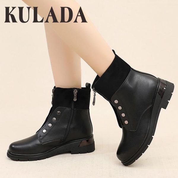 

кулада нового мотоцикл женщины сапоги осень ladies vintage combat boots женщина заклепка обувь non скольжение подошва женский голеностопный, Black