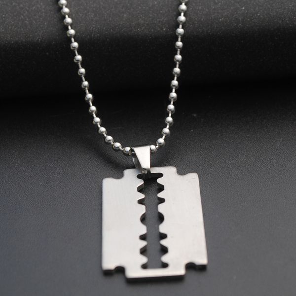 

1pcs stainless steel razor blades pendant necklaces men steel male shaver shape necklace geometric wife gift love jewelry, Silver