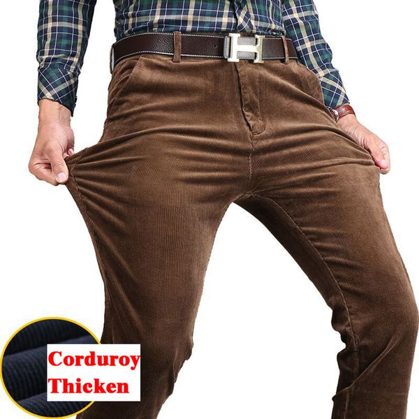 

2020 men's winter trousers casual black khaki straight cotton thin velvet long pants 40 42 uxy7
