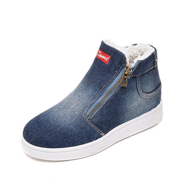 

новая женская обувь зимняя denim ботильоны классический zipper boots снег теплый плюшевые утолщение квартира zapatos de mujer, Black