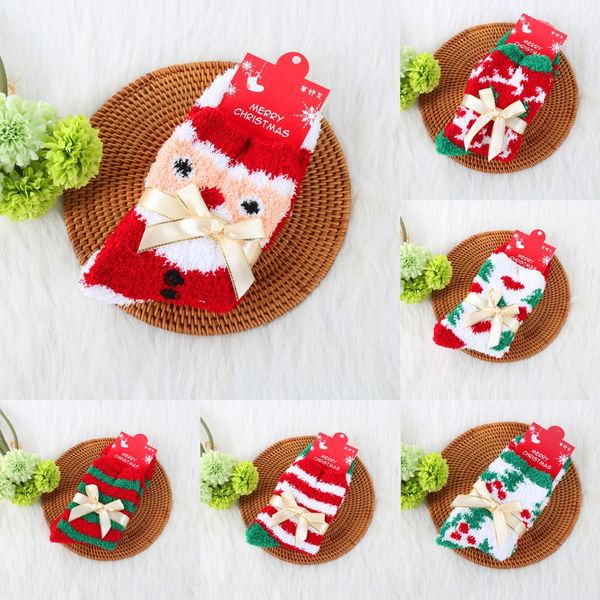 

winter new cartoon christmas coral velvet butterfly home socks children's extra warm warm big red bow home floor sleeping socks 8ks9d, Black