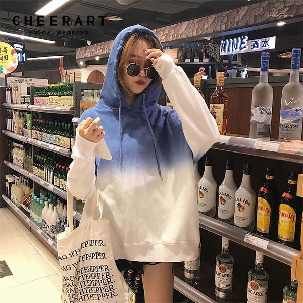 

cheerart harajuku hoodies women cotton gradient white sweatshirt fleece hoodies pullover sweat femme fall 20181, Black