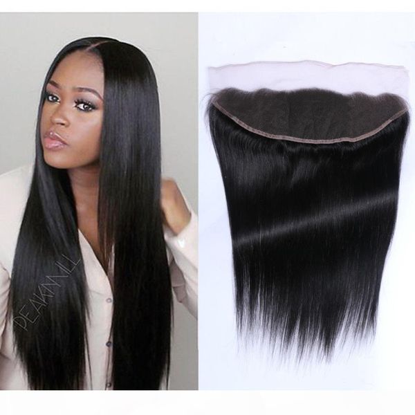 

peruvian lace frontal closure human hair 13x2"&13x4" bleached knots virgin straight full lace frontal pieces ear to ear, Black;brown