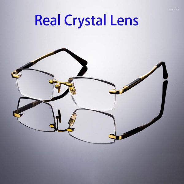

cubojue glass reading glasses male women rimless eyeglasses men +1.0 2.0 2.5 1.5 3.0presbyopia eyewear anti scratch real crystal1, White;black