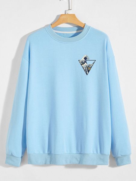 

romwe guys wave print sweatshirt p2be#, Black
