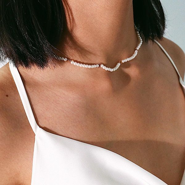

u wave choker чокеры качества для ожерелье шариков имитация белого бисера collier женщин способа ожерелья ювелирных изделий перлы высокого w, Silver