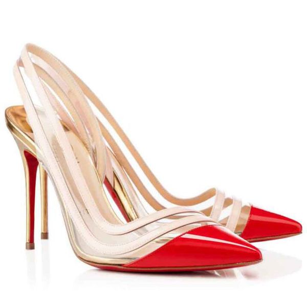 

famous brand-new dress party wedding paralili red bottom pumps women evening high heels pvc slingback ladies stiletto heels eu35-43, Black