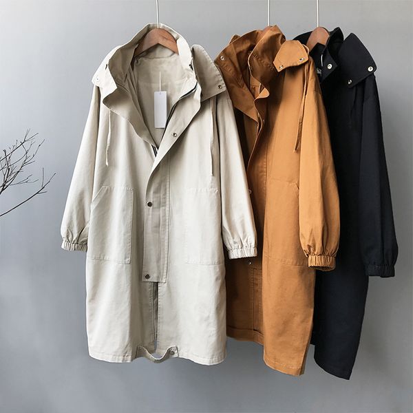 

sherhure 2019 autumn women trench coat chic brand hooded women cotton long coat casaco feminino for women coat outerwear 1031, Tan;black