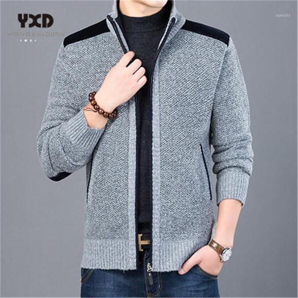 

2020 thick new fashion patchwork sweater for mens cardigan slim fit jumpers knitwear warm autumn casual korean style clothing1, White;black