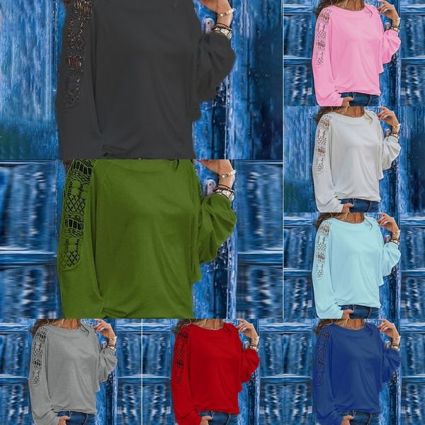 

ypsit 2019 полого длинный рукав рукава 2019 полых длинного свободного серпантин футболка кружево s6ttx кружева футболки свободно, White