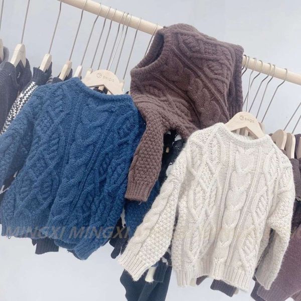 

autumn 2020 mingxi winter clothing children's sweater boys and girls' twist wool pullover solid color middle school children, Blue
