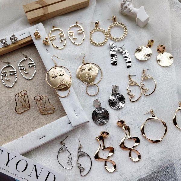 

creative hollow girl face metal drop earrings for women fashion female outline long dangle ear jewelry party girl gifts1, Silver