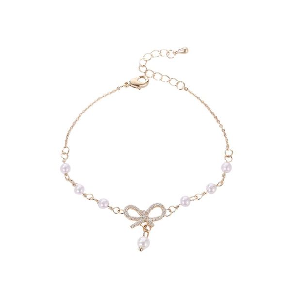 

bowknot shaped bracelet pearl hand chain elegant bangle, Golden;silver