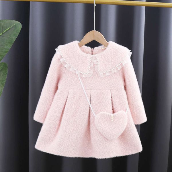 

girls' winter new drs korean sle lace collar plush thickened princs skirt, Red;yellow