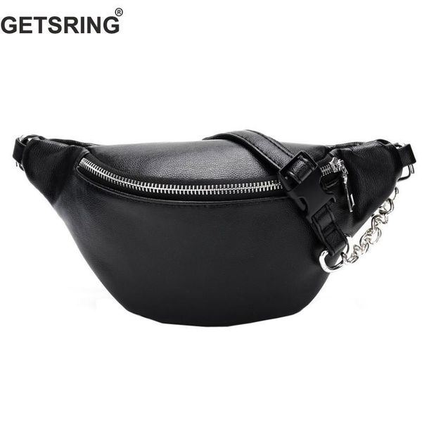 

getsring women waist pack waist bag belt chain pu leather bag black white belt purse pouch casual waterproof women bags new