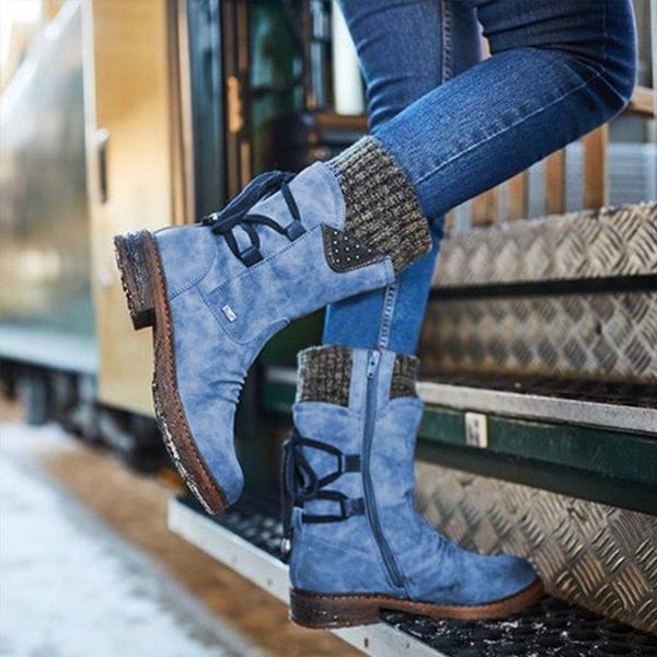 

2020 женщины зима mid-теленок загрузки flock зимняя обувь женская мода snow boots ботинки бедренной кости высокие замшевые утепленные botas, Black