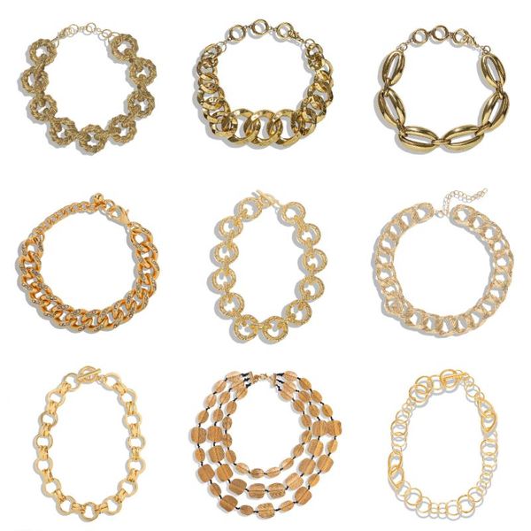 

girlgo all gold metal short link necklaces for women fashion collar jewelry vintage maxi chokers necklace contect neck accessory, Golden;silver