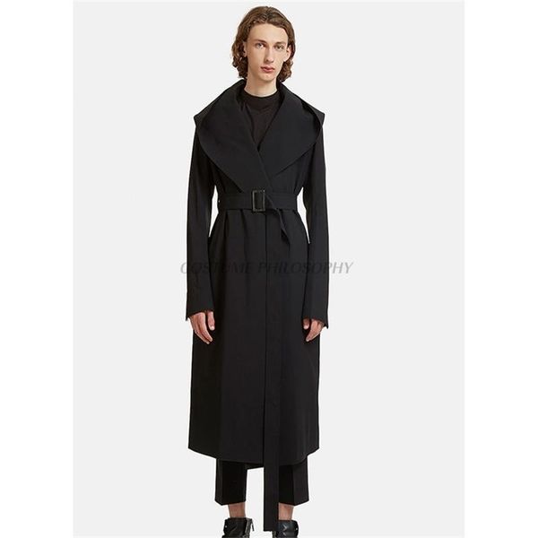 

men's trench coats s-6xl 2021 original design coat long section loose corset big hat black sleeve fashion slim windbreaker, Tan;black