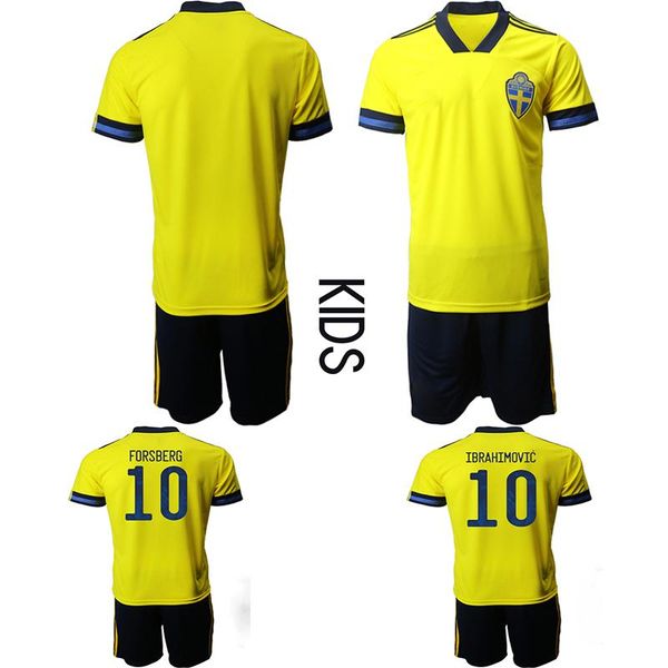 

euro2020 national team sweden home kids goalkeeper soccer jersey #10 ibrahimovic yellow childrens football kit #10 forsberg infant home away