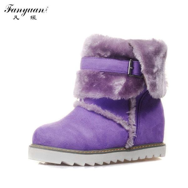 

2020 sweet style winter snow boots height increasing warm ladies' ankle boots buckle round toe platform woman, Black