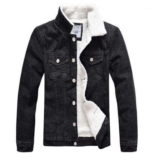 

fashion men denim jacket autumn winter plus velvet lining cowboy casual coat mens slim jacket male single-breasted outerwear 5xl1, Black;brown