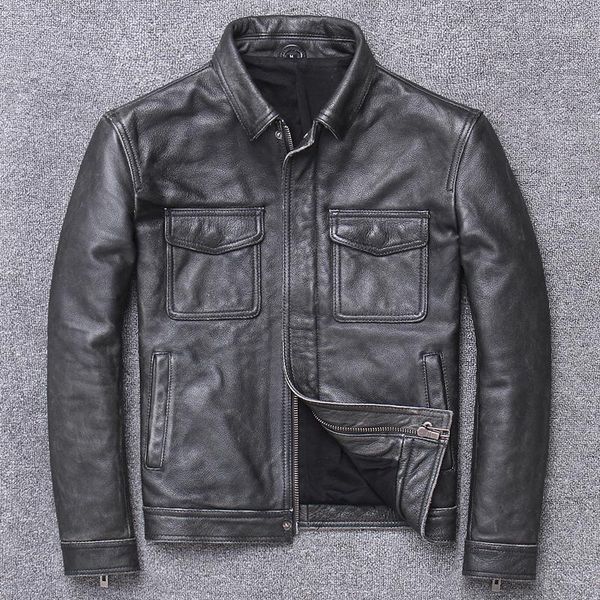 

men's leather & faux 2021 men's genuine large size vintage classic motorcycle biker coat spring autumn male soft cowhide jacket1, Black