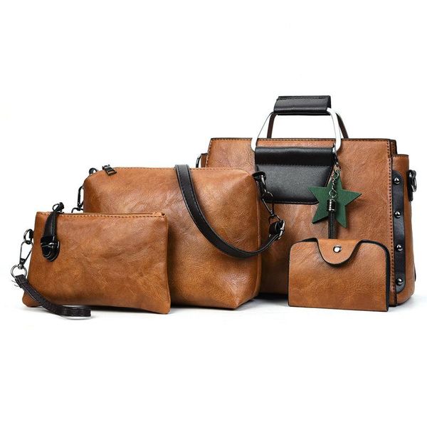 

hight quality women bag set handle big capacity female pu leather handbag fashion shoulder bag 4pcs purse ladies crossbody b