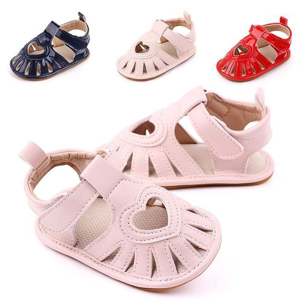 

new summer baby infant girls breathable anti-slip pu leather shoes baotou cutout heart sandals toddler soft soled shoe13 a0051, Black;red
