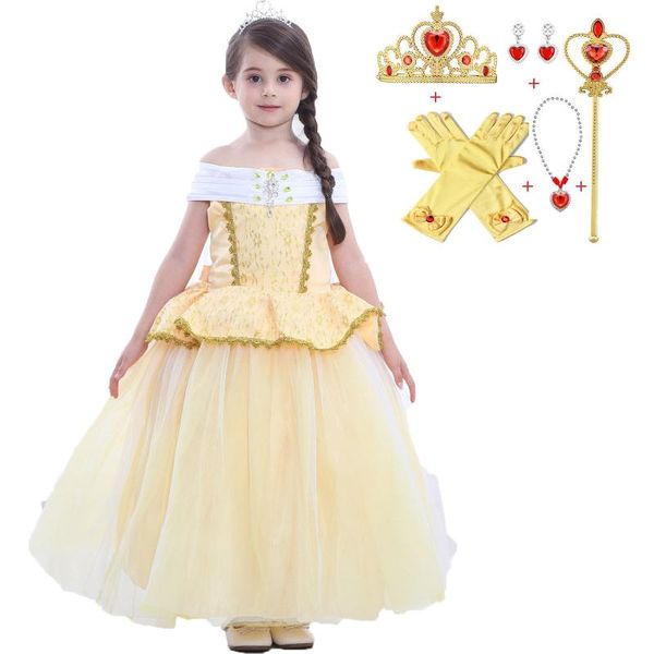 

2020 new christmas kids dresses girls dress cosplay costume party princess dresses pink yellow fantasia clothing 4-10 years old, Red;yellow