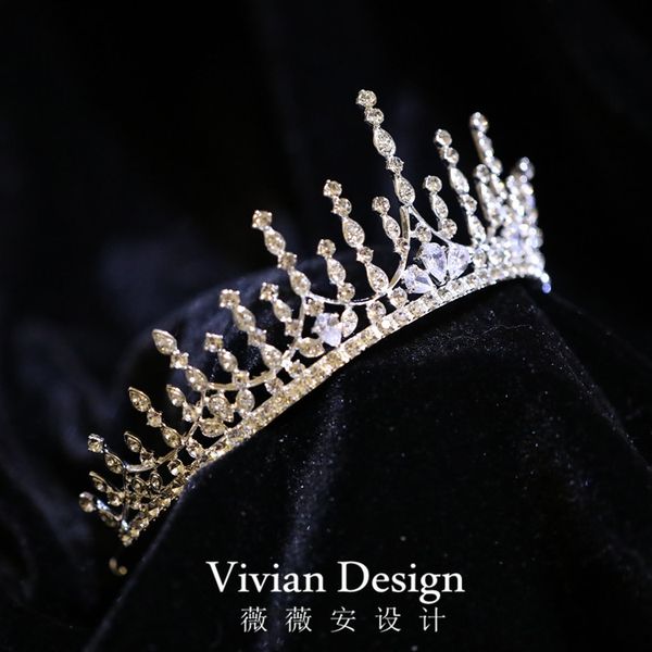 

grand luxury modern simple zircon diamond bridal headdress crown wedding dress dinner pgraphy stage accessories, Silver