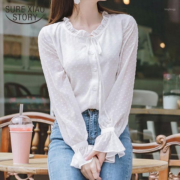 

blusa autumn women shirt long sleeve solid white women blouse sweet polka dot korean slim office lady clothing new arrival 104181